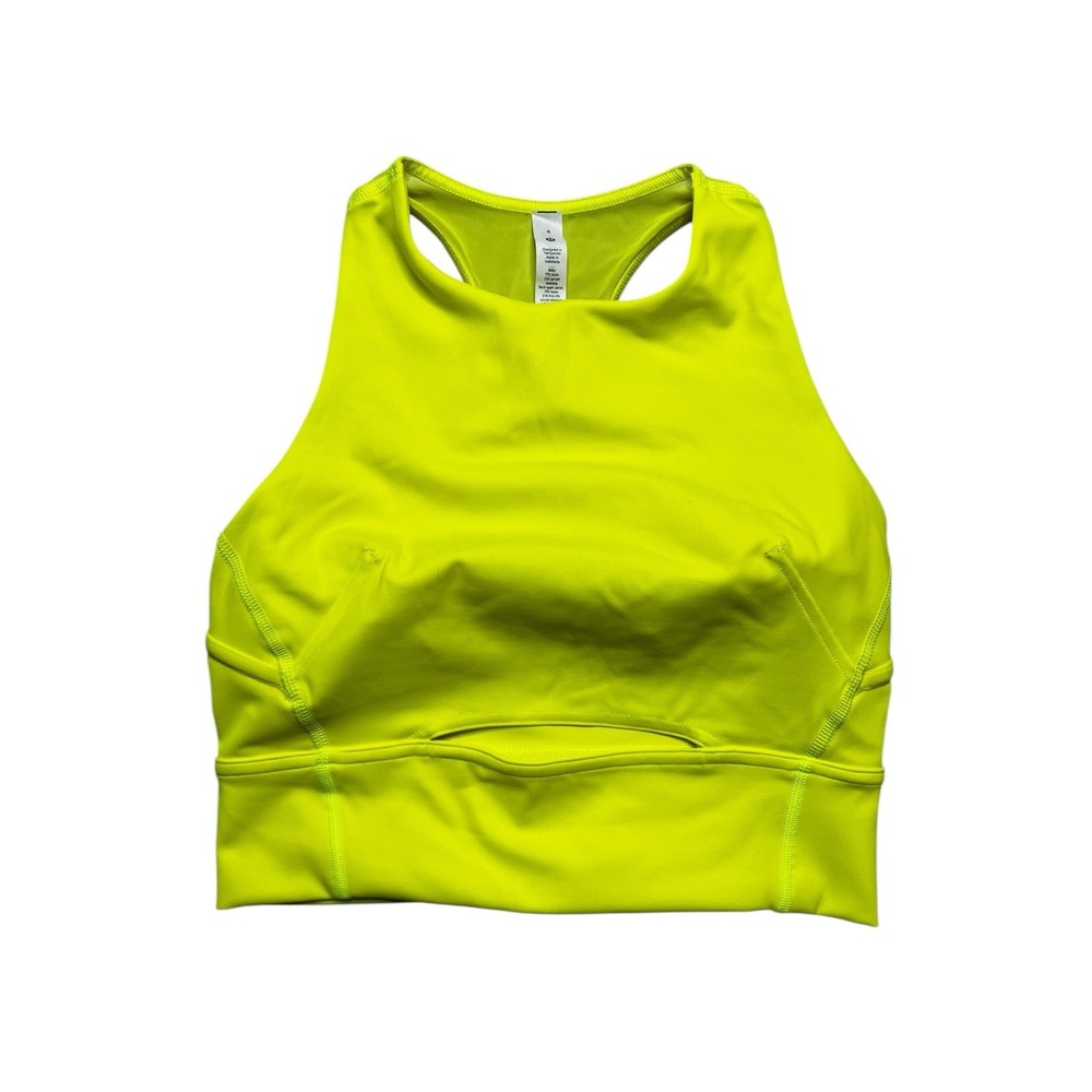 Lululemon Sports Bra Womens 4 Neon Stronger as One High Neck Longline Training